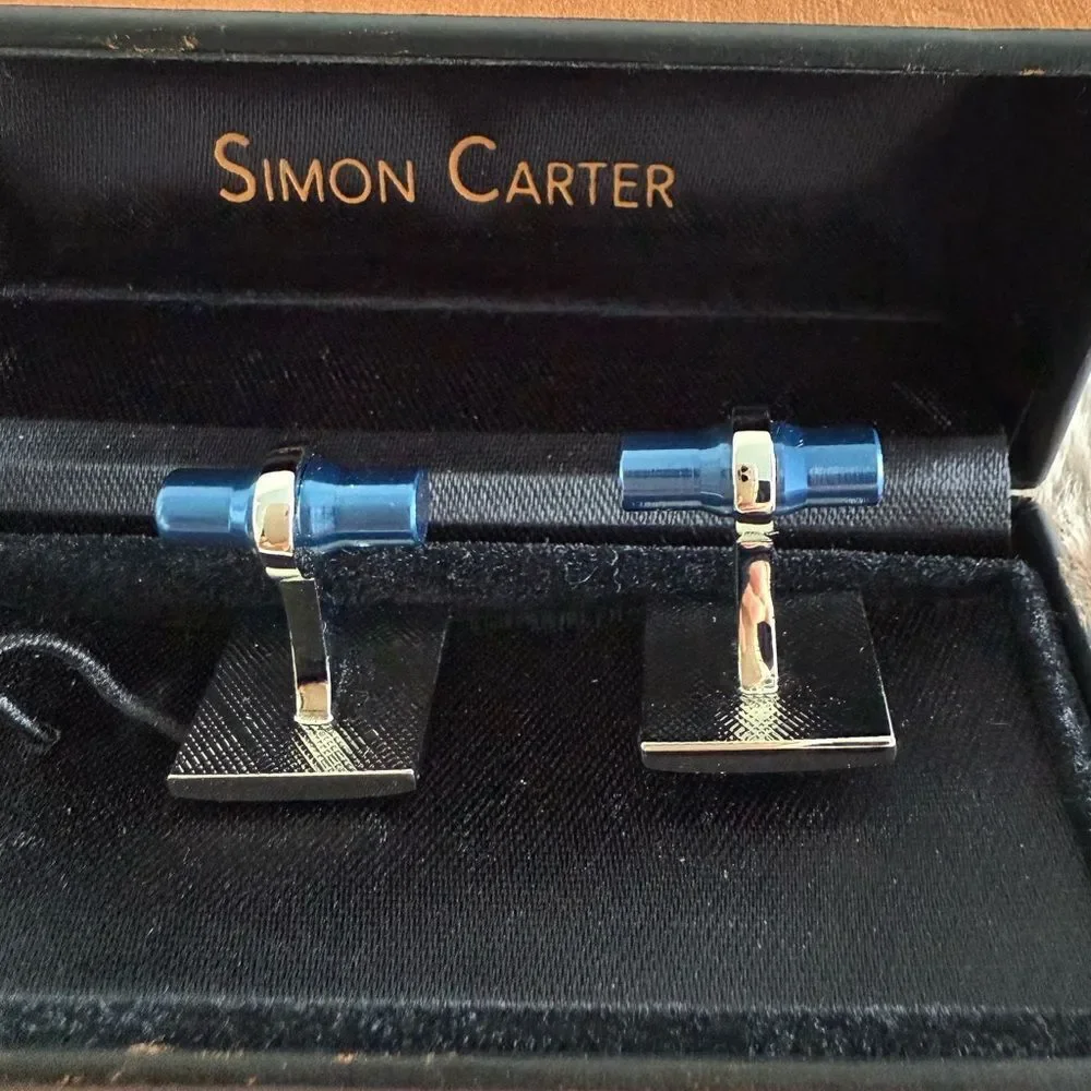 Simon Carter heart glass cufflinks silver tone metal